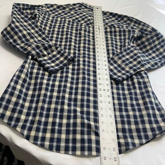 Ely Cattleman VTG Navy Blue Long Sleeve Plaid Pearl Snap Button Up Shirt Medium - Picture 7 of 7